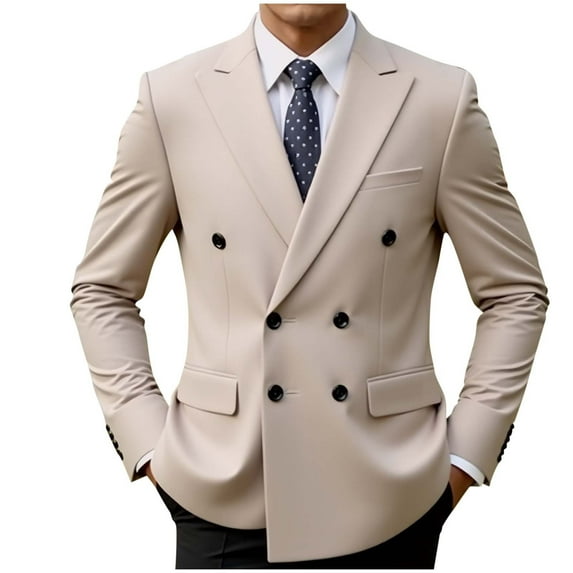 Mens Casual Sport Coat Qiggri Man Solid Color Fashion Lapel Casual Pocket Double-Breasted Suit Coat