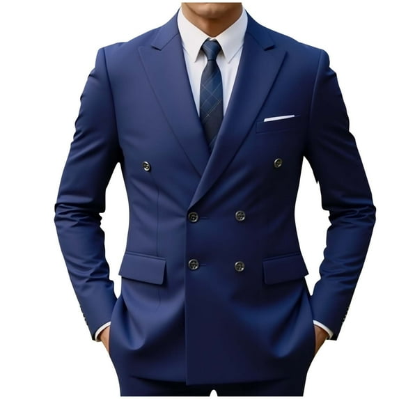 Mens Casual Sport Coat Qiggri Man Solid Color Fashion Lapel Casual Pocket Double-Breasted Suit Coat