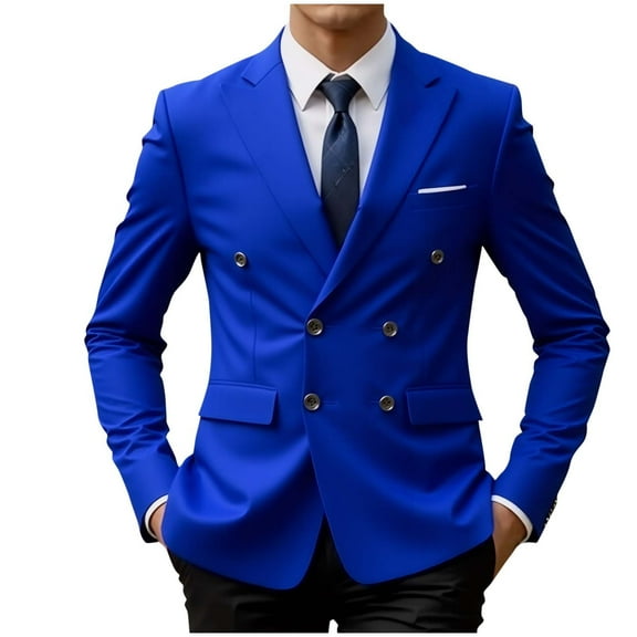 Mens Casual Sport Coat Qiggri Man Solid Color Fashion Lapel Casual Pocket Double-Breasted Suit Coat