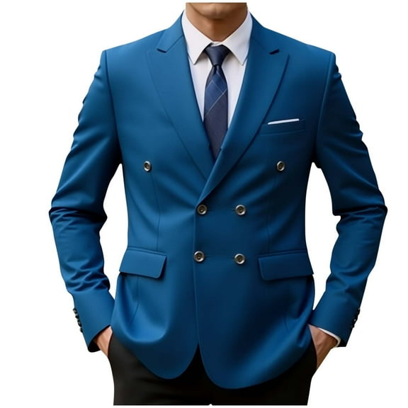 Mens Casual Sport Coat Qiggri Man Solid Color Fashion Lapel Casual Pocket Double-Breasted Suit Coat