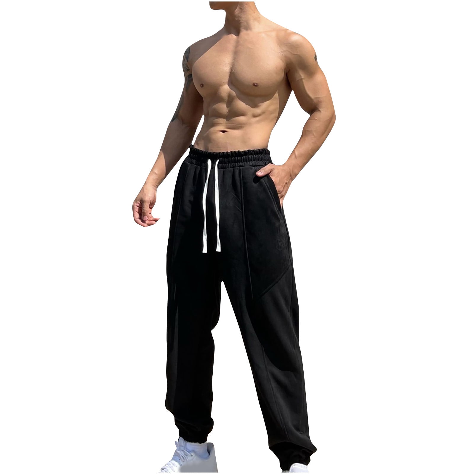 Mens Casual Sport Pants Drawstring Tapered Workout Gym Track Sweatpants Lightweight Athletic