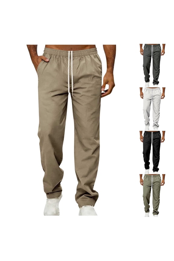 Mens Casual Spring Summer Baggy Pants Elastic Waist Drawstring Chinos Pants Open Bottom Wide Leg Athletic Track Pants Twill Trousers with Pockets Big and Tall Size S-3XL White