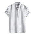 thumbnail image 1 of Mens Casual Stripe Shirt Short Sleeve Stand Collar Shirt Blouse Tops Summer Clothes For Men White M, 1 of 8