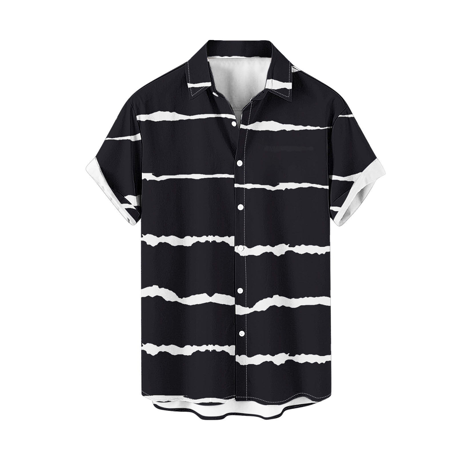 Mens Casual Stripe Shirt Stylish Lapel Short Sleeve Button Down Shirt
