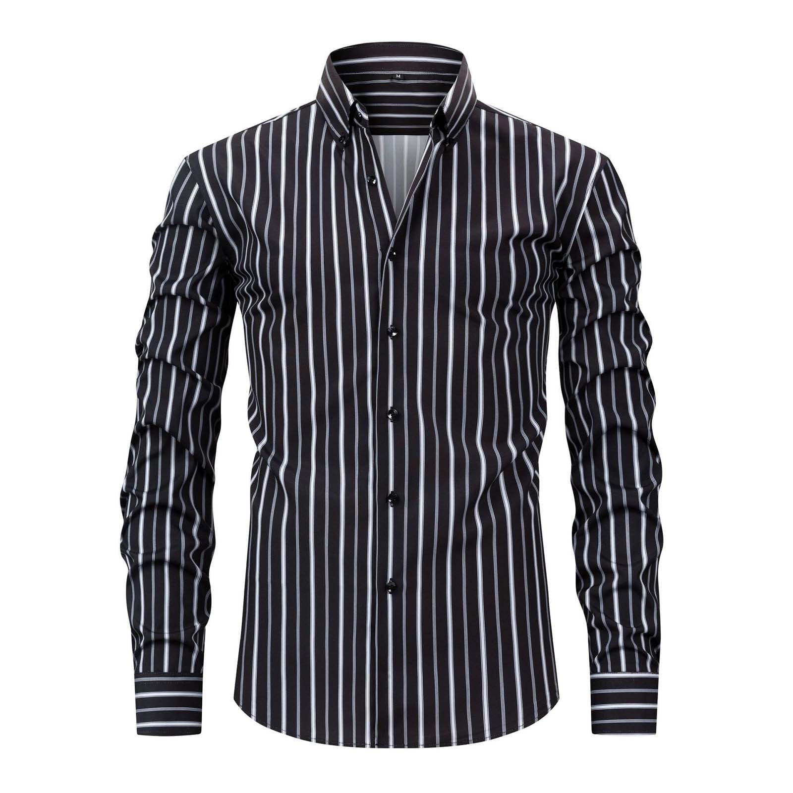 Mens Casual Striped Dress Shirts Stylish Long Sleeve Slim Fit