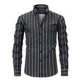 thumbnail image 1 of Mens Casual Striped Dress Shirts Stylish Long Sleeve Slim Fit Button Down Classic Shirt, Black, Size XL, 1 of 9