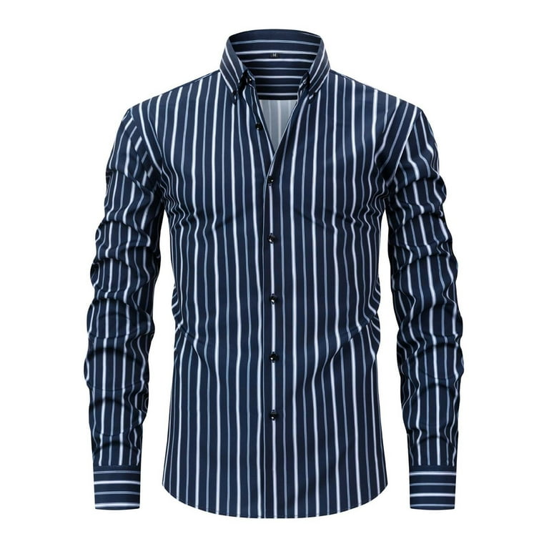 Mens Casual Striped Dress Shirts Stylish Long Sleeve Slim Fit