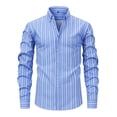 thumbnail image 1 of Mens Casual Striped Dress Shirts Stylish Long Sleeve Slim Fit Button Down Classic Shirt, Sky Blue1, Size XXXL, 1 of 7