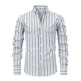 thumbnail image 1 of Mens Casual Striped Dress Shirts Stylish Long Sleeve Slim Fit Button Down Classic Shirt, White1, Size L, 1 of 7