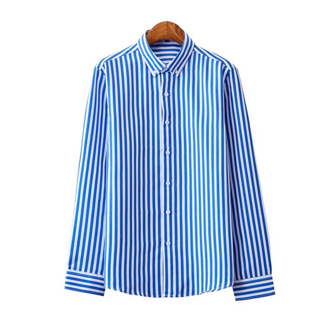 Mens Casual Striped Long Sleeve Band Collar Button Down Formal Shirt