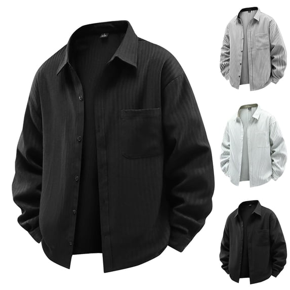 Mens Casual Striped Long Sleeve Shirt Button Down Pinstripe Dress Shirts for Men Collared office Work Business with Pocket Gray