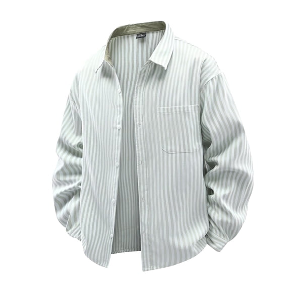 Mens Casual Striped Long Sleeve Shirt Button Down Pinstripe Dress Shirts for Men Collared office Work Business with Pocket Green