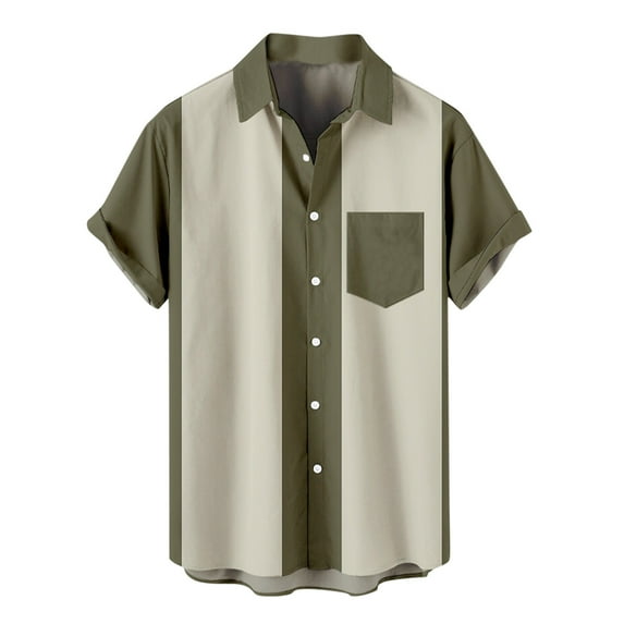 Mens Casual Summer Short Sleeve Button Down Shirts Striped Loose Fit Beach Tops Colorblock Shirts for Men Short Sleeve Hawaiian Tshirts Tops Summer Button Down T Shirt Loose-Fit Casual Beach Shirt