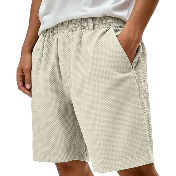 Mens Casual Sweat Shorts Drawstring Summer Beach Stretch Quilted Shorts Workout Running Big and Tall Size XS-3XL Beige