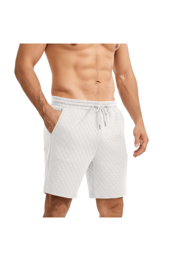 Mens Casual Sweat Shorts Drawstring Summer Beach Stretch Quilted Shorts Workout Running White XL