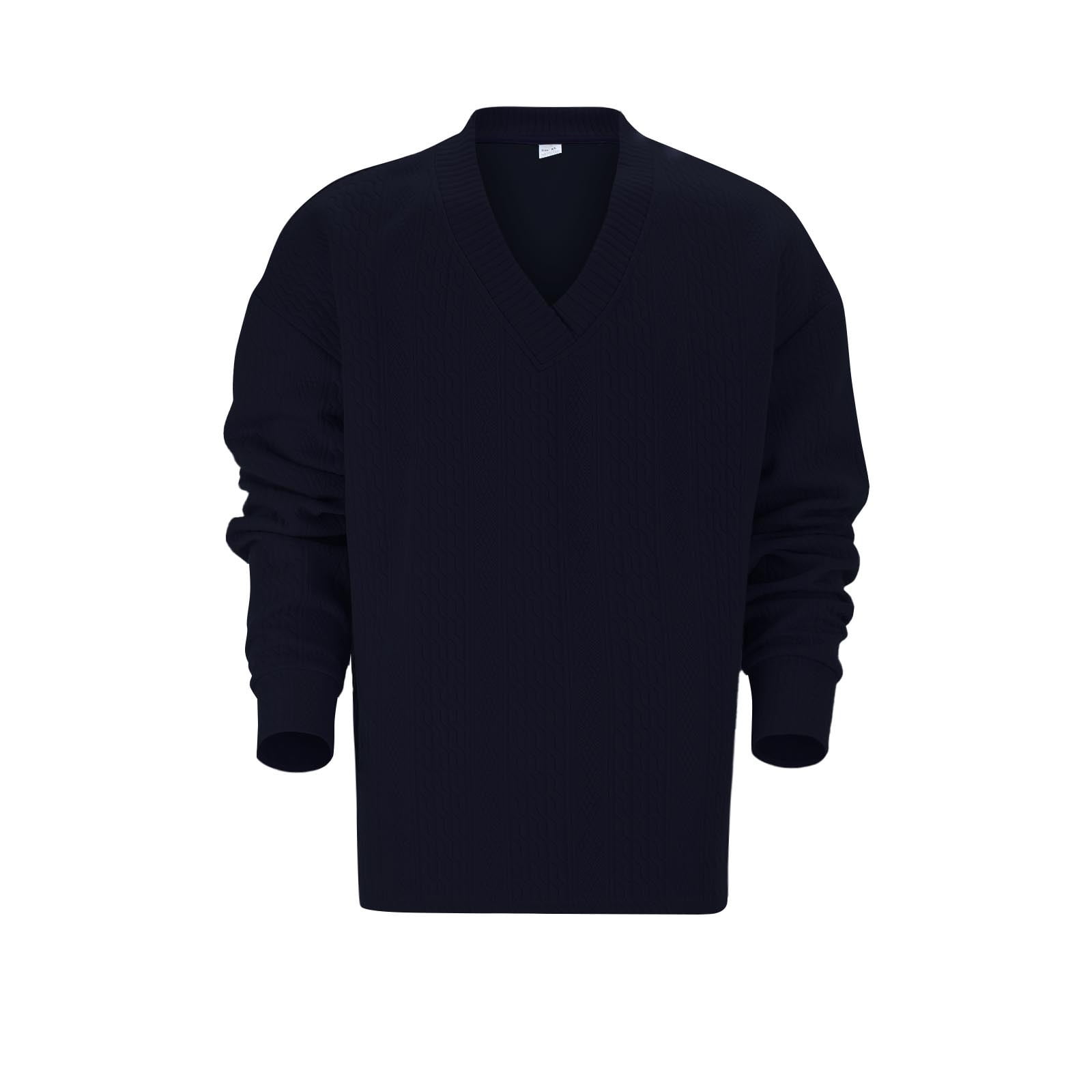 Mens Casual Sweater Jacquard Knit Men's Loose Long Sleeve V Neck T ...