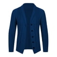 thumbnail image 1 of Mens Casual Sweaters Cardigan Long Sleeve Shawl Collar Jackets Buttons Down Cable Knit Sweatshirts Tops with Pockets (L, Blue), 1 of 6