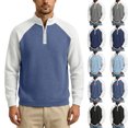thumbnail image 1 of Mens Casual Sweatshirts Color Block Waffle Knit Sweater Loose Casual Half-Zip Stand Collar Long Sleeve Shirt Pullover for Fall and Winter, 1 of 8