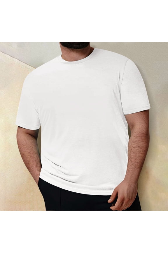 Mens Casual T-Shirts Crewneck Short Sleeve Tees Casual Plain Plus Size Shirts White 7XL