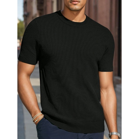 Mens Casual T-Shirts Men's Short Sleeve Knit T-Shirts Classic Short Sleeve Knit Tees Crew Neck Casual Solid Tee Shirts