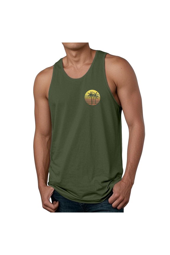 Mens Casual Tee Coconut Print Sleeveless Men Summer Tops,Army Green,S