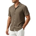 thumbnail image 1 of Mens Casual Textured Shirts Knit Summer Beach Vacation Short Sleeve Button Down Tops Brown, 1 of 9