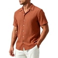 thumbnail image 1 of Mens Casual Textured Shirts Knit Summer Beach Vacation Short Sleeve Button Down Tops Orange, 1 of 9