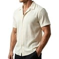 thumbnail image 1 of Mens Casual Textured Shirts Knit Summer Beach Vacation Short Sleeve Button Down Tops White, 1 of 9