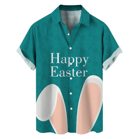 Mens Casual Tops Cute Rabbit Print Short Sleeve Mens Performance Polos,Green,L
