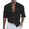 thumbnail image 1 of Mens Casual Tops Long Sleeve Cotton Gauze Shirts Buttons Down Solid Plain Collar Summer Beach Hippie Shirt 2025, 1 of 6
