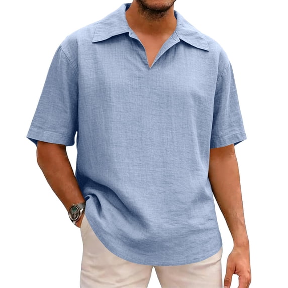 Mens Casual V Neck Golf Collar T-Shirts Summer Short Sleeve Old Money Aesthetic Lightweight Breathable Beach Resort Wear Tops Loose Fit Button Down Textured Tee for Daily Wear & Vacation
