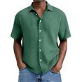 thumbnail image 1 of Mens Casual Waffle Shirt Short Sleeve Button Down Shirts Loose Fit Green XL, 1 of 3