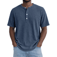 thumbnail image 1 of Mens Casual Waffle Shirts Button Henley Neck Textured Knit Short Sleeve Pullover Tops, 1 of 4