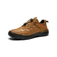 thumbnail image 1 of Mens Casual Walking Shoes Leather Oxfords Breathable Fashion Loafers Lightweight Non-slip Sneakers Brown 10.5 US, 1 of 7