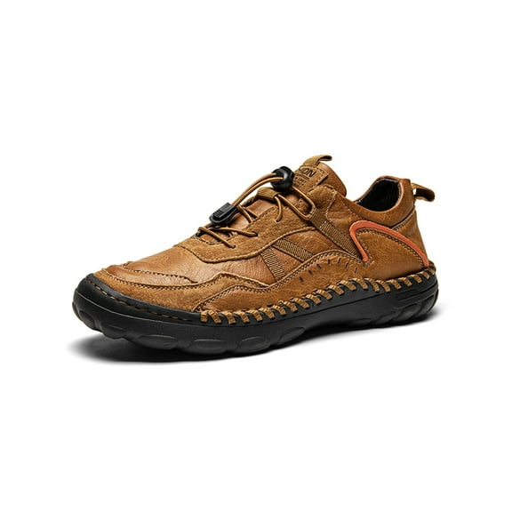 Mens Casual Walking Shoes Leather Oxfords Breathable Fashion Loafers Lightweight Non-slip Sneakers Brown 9 US