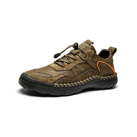 Mens Casual Walking Shoes Leather Oxfords Breathable Fashion Loafers Lightweight Non-slip Sneakers Yellow 10 US