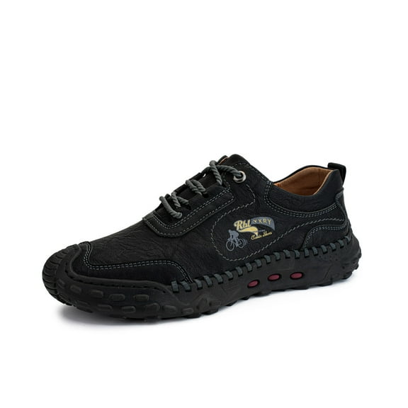 Mens Casual Walking Shoes Lightweight Comfortable Lace Up Sneakers Non-slip Flat Driving Shoes Fashion Retro Black 10 US