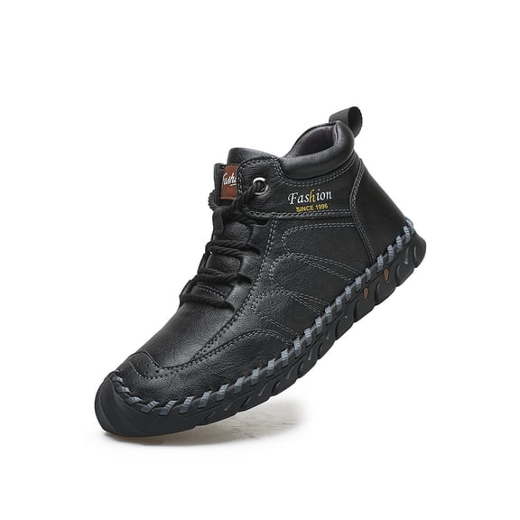 Mens Casual Work Boots Lightweight Slip Resistant Breathable Walking Driving Boots Vintage High Top Flat Shoes Black 7.5 US