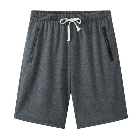 Mens Casual Workout Shorts Stretch Comfort Elastic Waist Adjustable Drawstring Shorts with Zipper Pockets Solid Color Loose Summer Breathable Sports Bermuda Shorts for Men