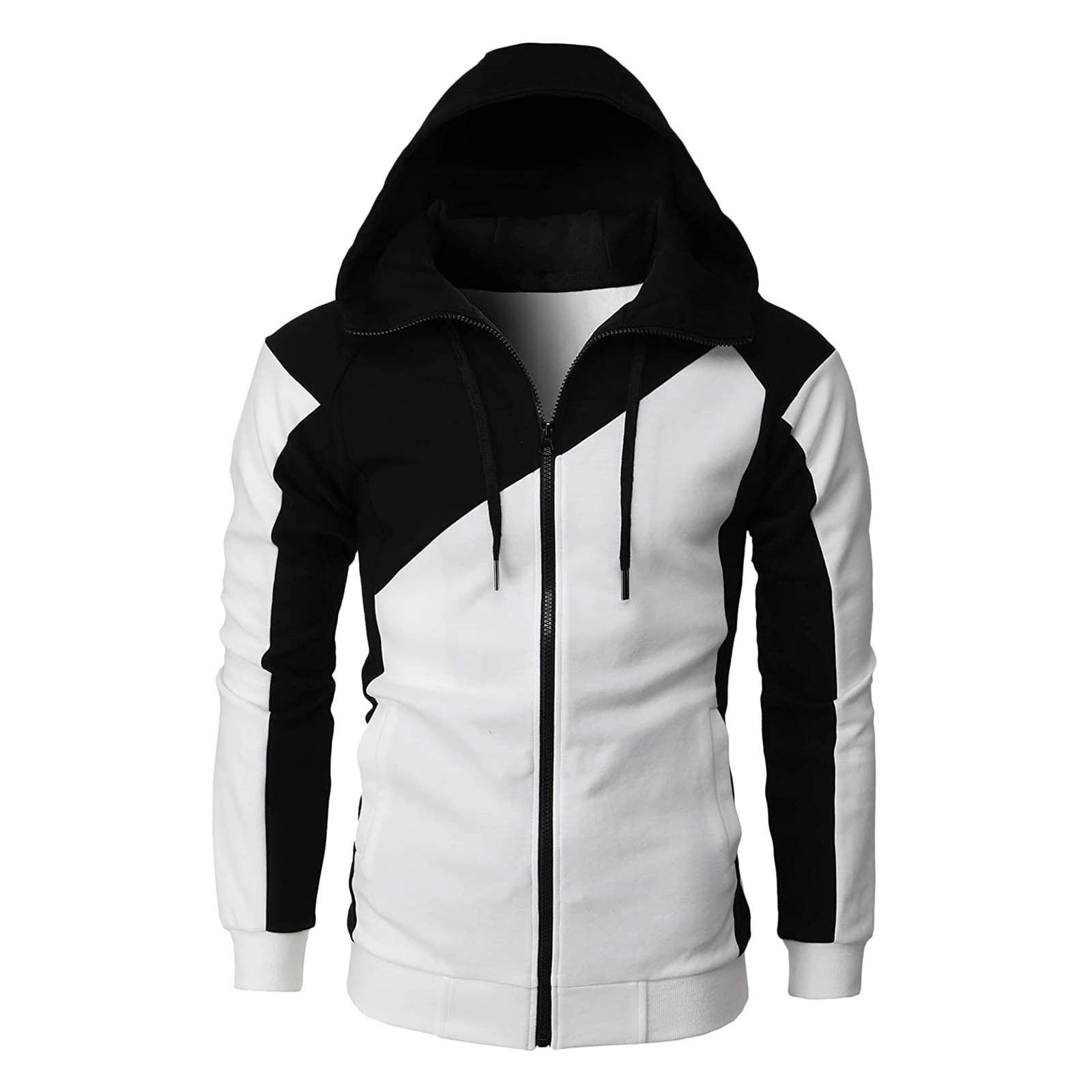 Black and white zip up jacket sale