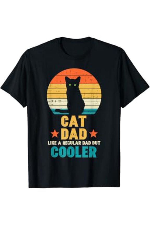 Mens Cat Dad Regular But Cooler Retro Fathers Day Daddy Papa Men T-Shirt