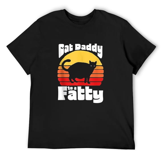 Mens Cat Daddy To A Fatty! Funny Retro 80S Sunset Fat Chonk Dad T Shirt Black X-Large