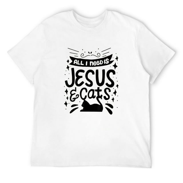 Mens Cat Lovers & Jesus Christian All I Need Is Jesus T-Shirt White ...