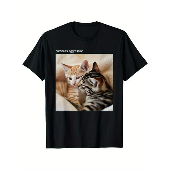 Mens Cat Meme Tee Black S-5XL Silly Kitty Graphic T-Shirt 100 Percent Cotton Crew Neck Top Funny Meow Hiss Design Casual Short Sleeve Shirt Comfortable Summer Summer Perfect for Printing T-Shirt, Ca