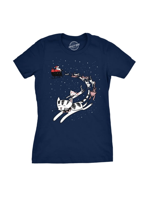Mens Cat Sleigh T Shirt Funny Santa Christmas Holiday Tee for Animal Lover Graphic Tees