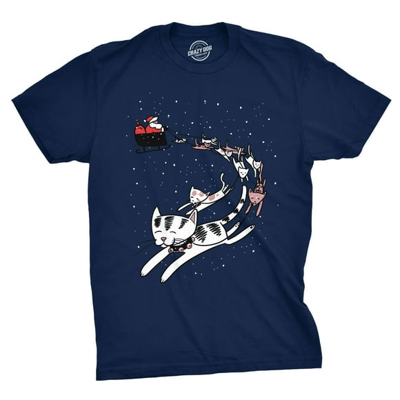 Mens Cat Sleigh T Shirt Funny Santa Christmas Holiday Tee For Animal Lover Graphic Tees
