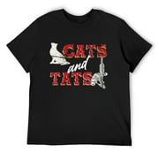 Mens Cats And Tats Funny Tattoo Lover Art Design Round Neck T-Shirt Black Small