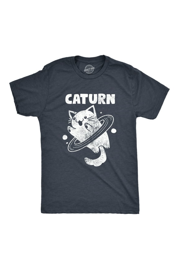 Mens Caturn T Shirt Funny Cute Saturn Kitten Planet Rings Outerspace Tee for Guys Graphic Tees