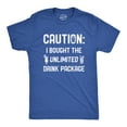 thumbnail image 1 of Mens Caution I Bought The Unlimited Drink Package T Shirt Funny Cruise Vacation Tee Graphic Tees, 1 of 9