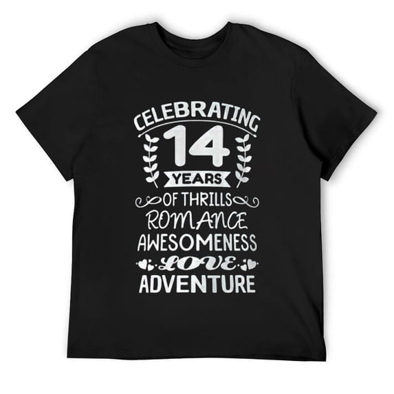 Mens Celebrating 14 Years of Love Anniversary Happy Husband Wife T-Shirt Black